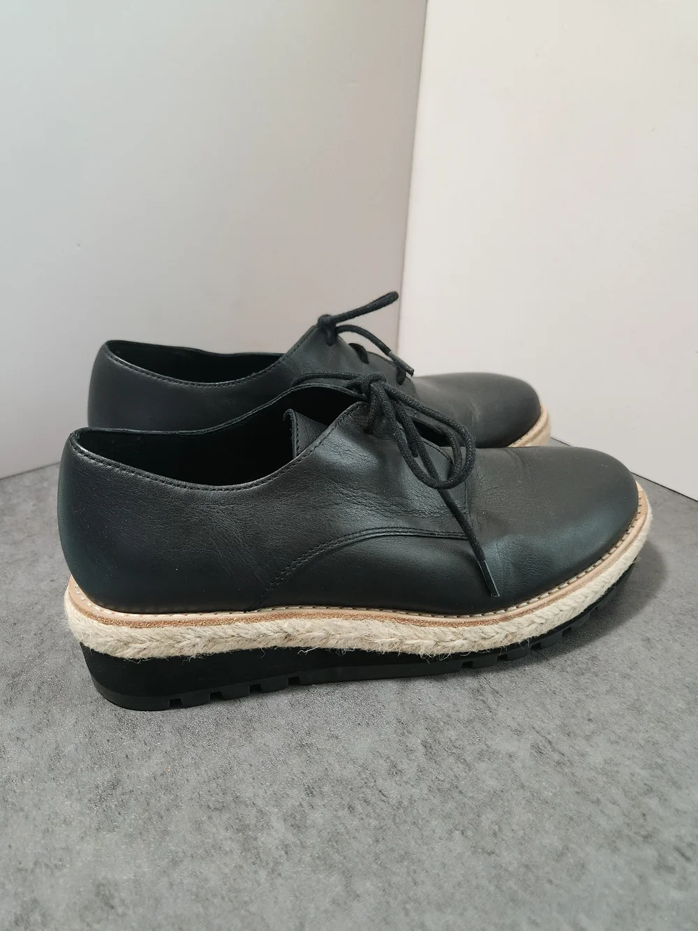Eileen Fisher Eddy Smooth Black Leather Platform Oxford Women Size 6.5